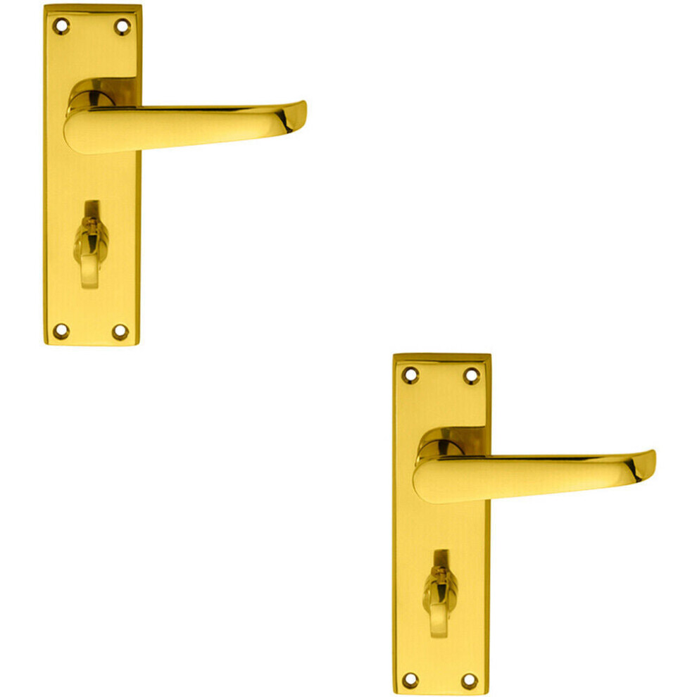 2X Pair Straight Victorian Lever On Bathroom Backplate 150 X 43Mm Polished Brass 5056492596342