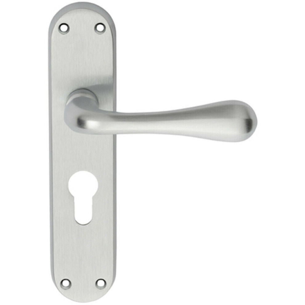 PAIR Smooth Round Bar Handle on Euro Lock Backplate 185 x 40mm Satin Chrome