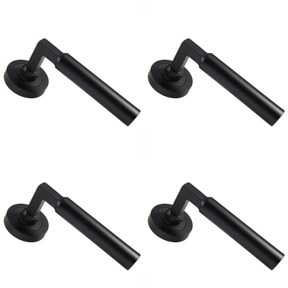 4X Pair Straight Round Bar Handle On Round Rose Concealed Fix Matt Black