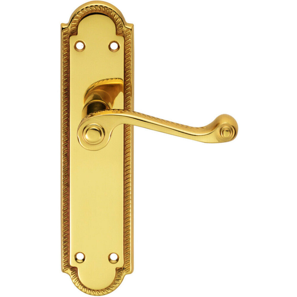 Loops Pair Reeded Scroll Lever On Shaped Latch Backplate 205 X 49Mm Polished Brass