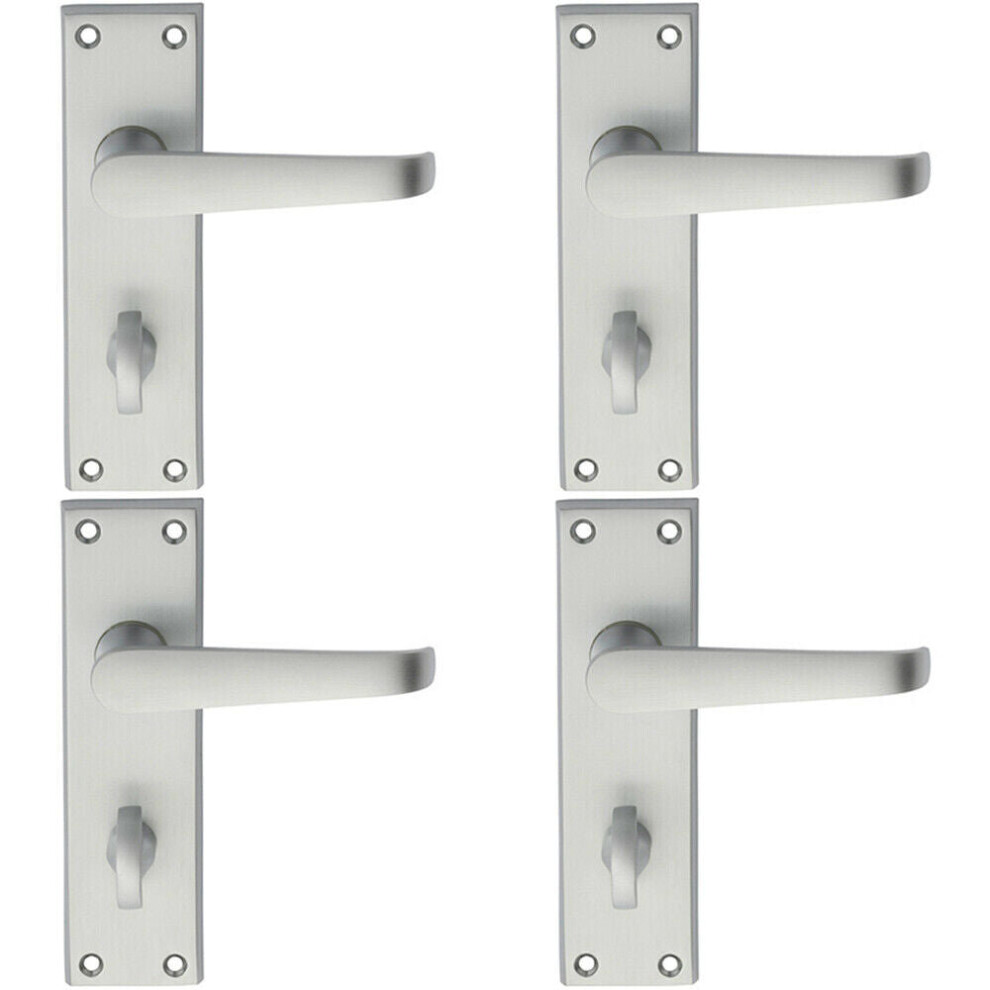 4X Pair Straight Victorian Handle On Bathroom Backplate 150 X 43Mm Satin Chrome