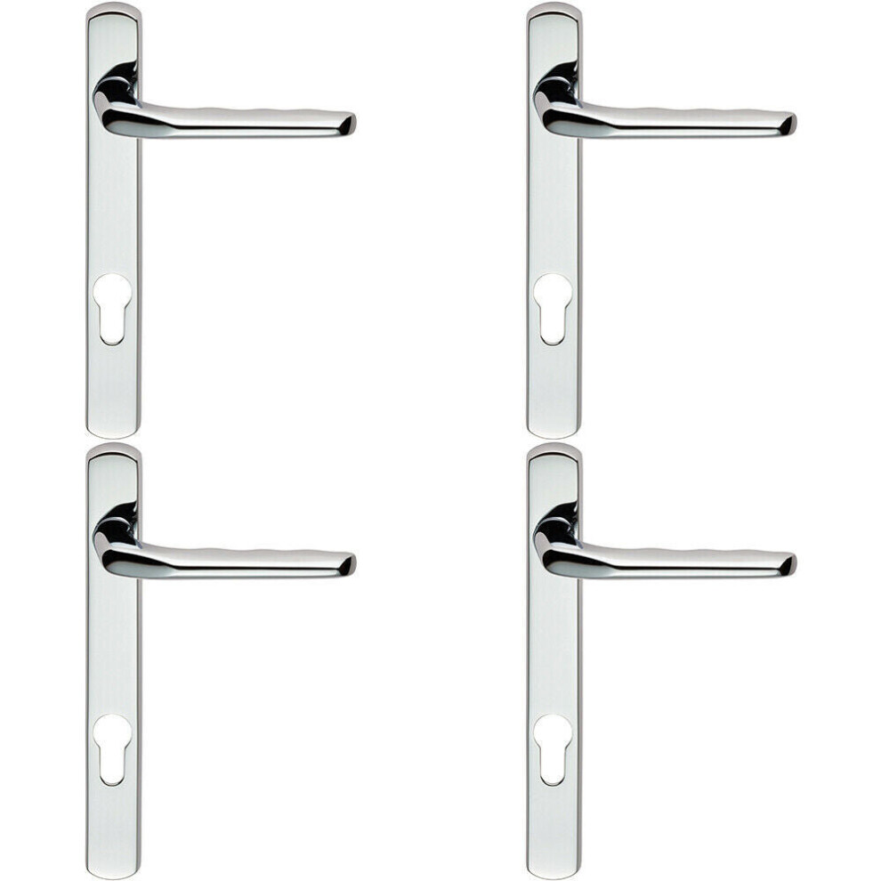 4x Straight Lever Door Handle on Lock Backplate Polished Chrome 208mm X 26mm