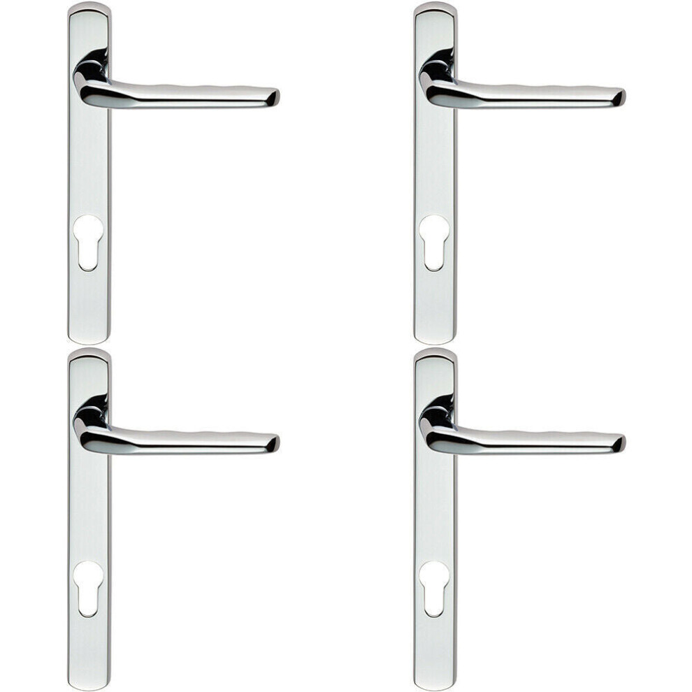 Loops 4X Straight Lever Door Handle On Lock Backplate Polished Chrome 208Mm X 26Mm