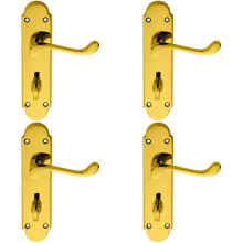 4x PAIR Victorian Upturned Lever on Bathroom Backplate 170 x 42mm Brass