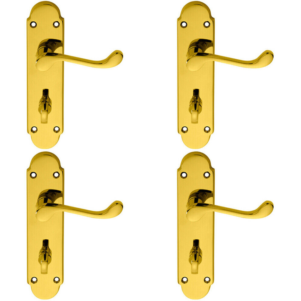 4x PAIR Victorian Upturned Lever on Bathroom Backplate 170 x 42mm Brass