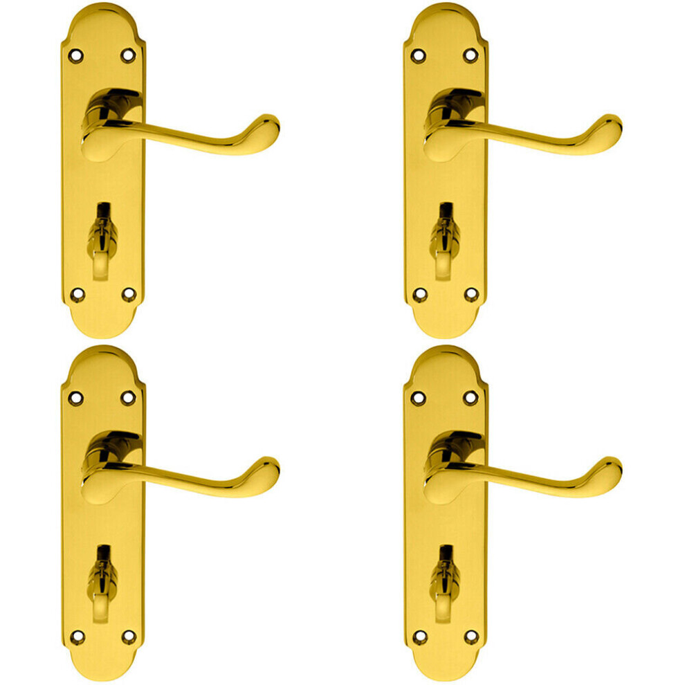 Loops 4X Pair Victorian Upturned Lever On Bathroom Backplate 170 X 42Mm Brass