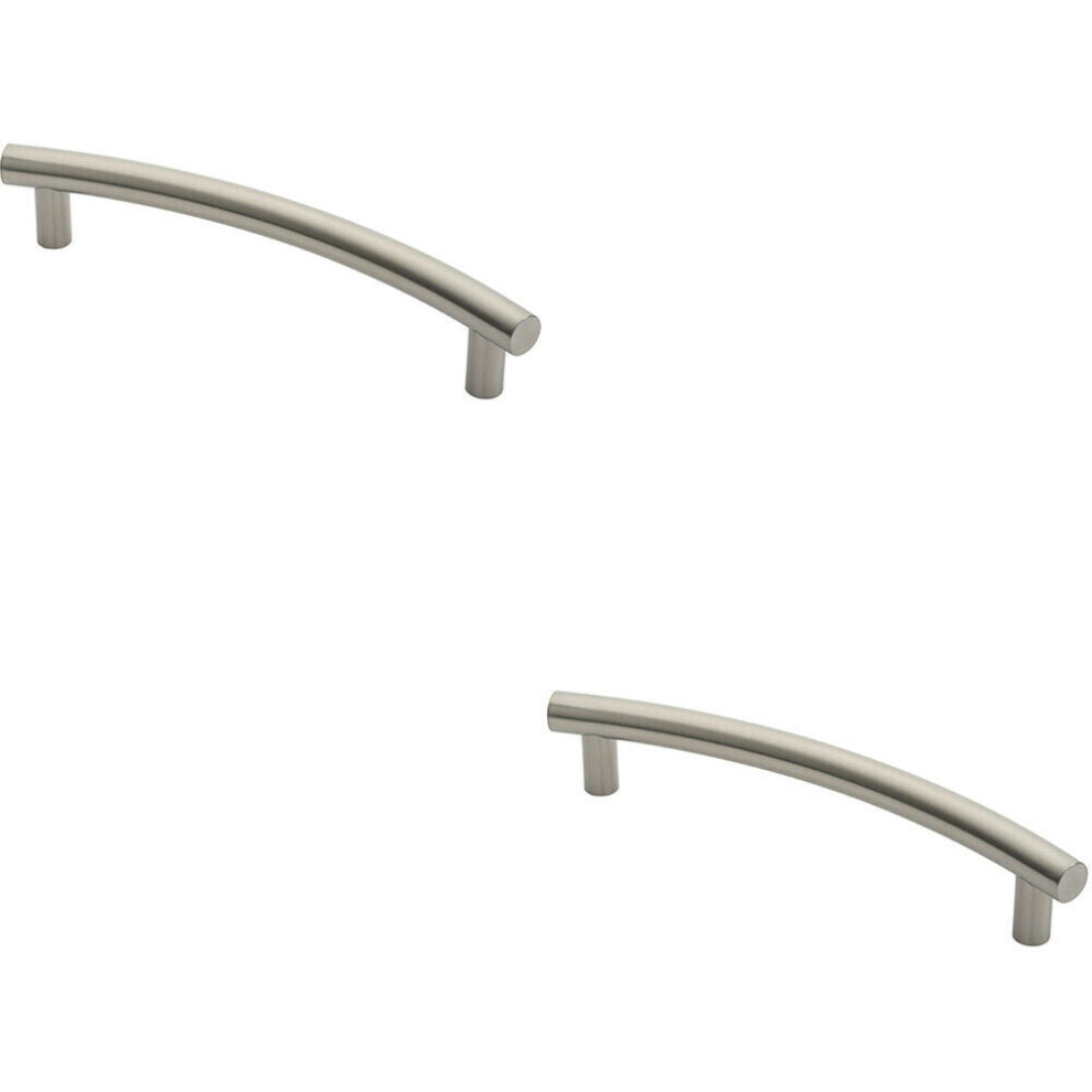 2X Curved T Bar Door Pull Handle 420 X 30Mm 350Mm Fixing Centres Satin Steel
