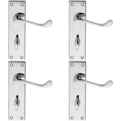 Loops 4x PAIR Victorian Scroll Lever on Bathroom Backplate 150 x 43mm Polished Chrome