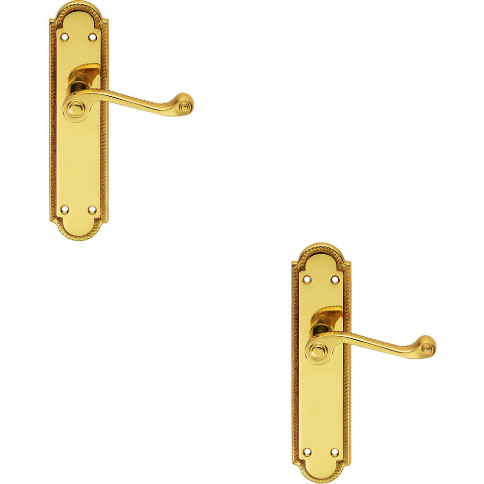2X Pair Reeded Scroll Lever On Shaped Latch Backplate 205 X 49Mm Polished Brass 5056492596502