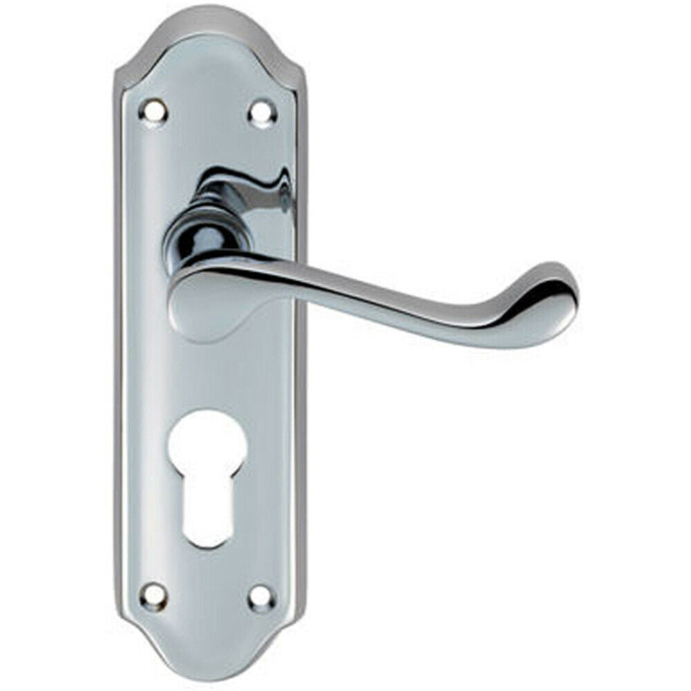 PAIR Victorian Upturned Lever on Euro Lock Backplate 168 x 47mm Polished Chrome