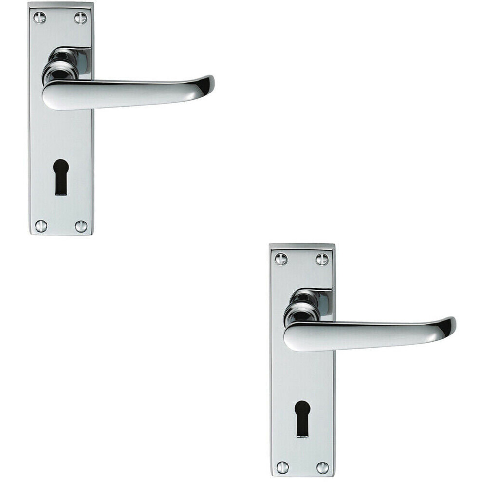 Loops 2X Pair Straight Victorian Handle On Lock Backplate 150 X 42Mm Polished Chrome