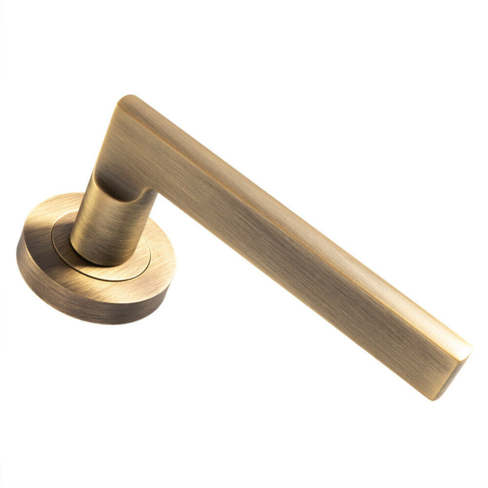 Loops Pair Straight Plinth Mounted Lever On Round Rose Concealed Fix Antique Brass