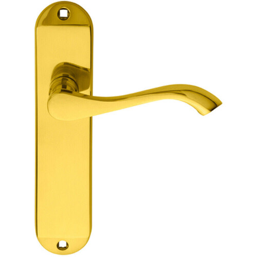 Loops PAIR Curved Handle on Chamfered Latch Backplate 180 x 40mm Polished Brass
