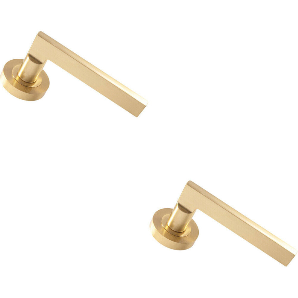 Loops 2X Pair Straight Plinth Mounted Handle On Round Rose Concealed Fix Satin Brass