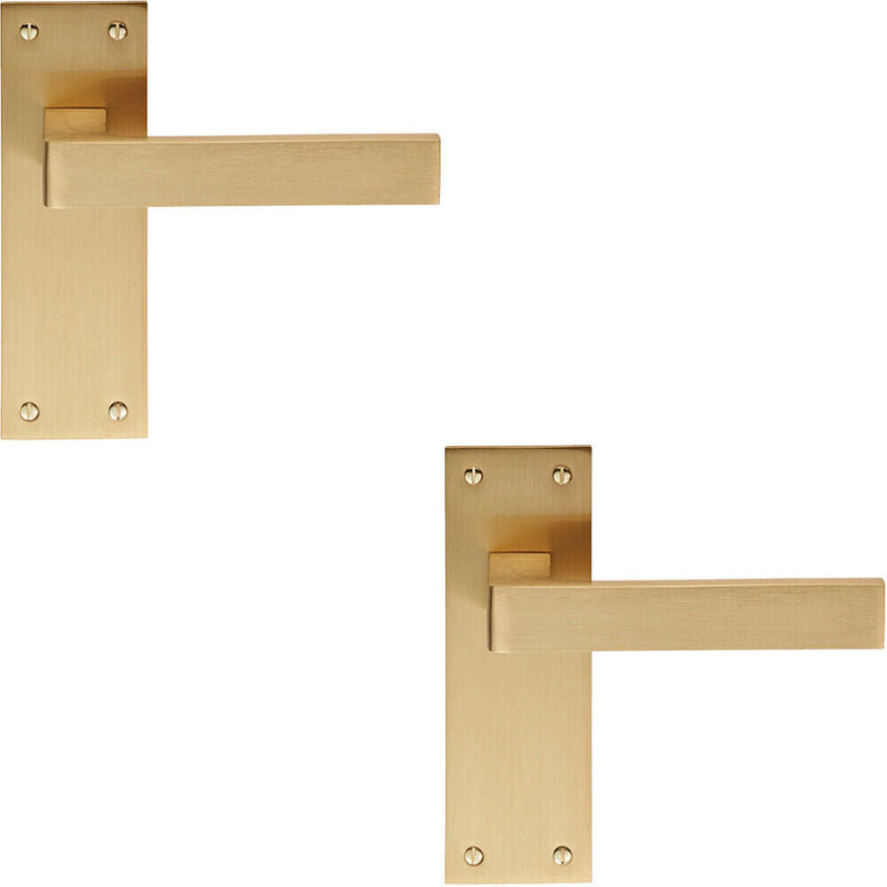 2x PAIR Straight Square Handle on Slim Latch Backplate 150 x 50mm Satin Brass