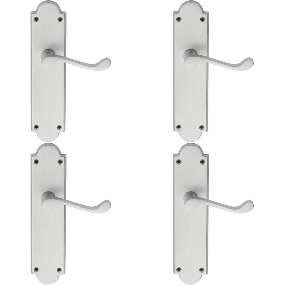 4X Pair Victorian Scroll Handle On Latch Backplate 205 X 49Mm Satin Chrome