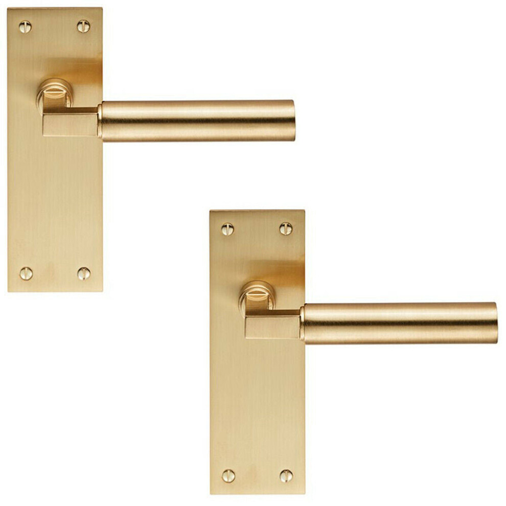 2x PAIR Round Bar Handle on Slim Latch Backplate 150 x 50mm Satin Brass