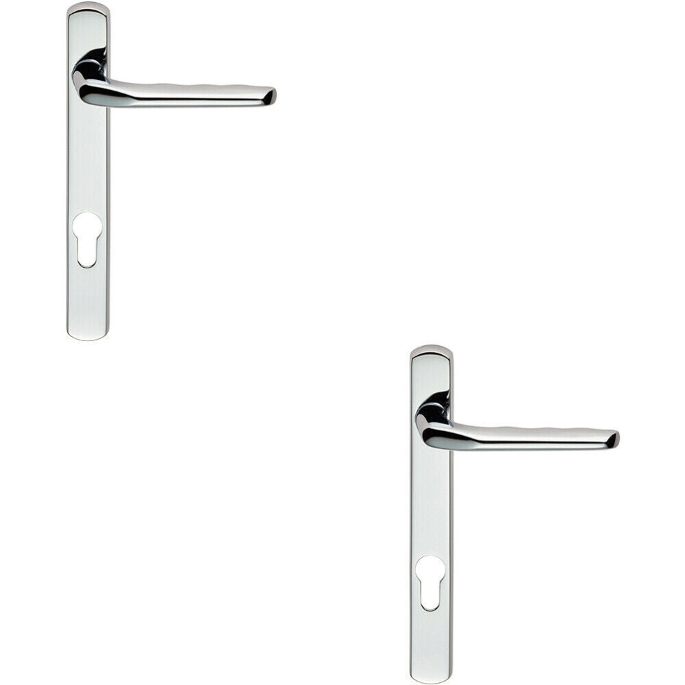 2X Straight Lever Door Handle On Lock Backplate Polished Chrome 208Mm X 26Mm 5056492599725
