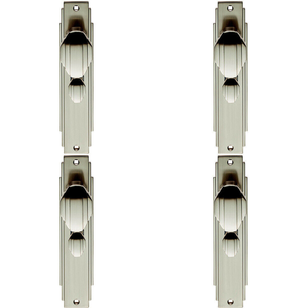 Loops 4X Pair Line Detailed Door Knob On Bathroom Backplate 205 X 45Mm Satin Nickel