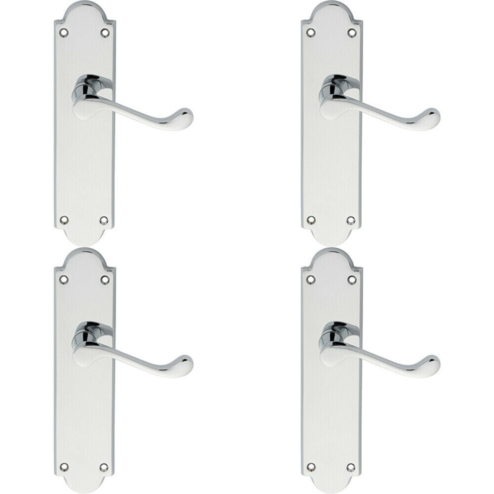 4x PAIR Victorian Scroll Handle on Latch Backplate 205 x 49mm Polished Chrome