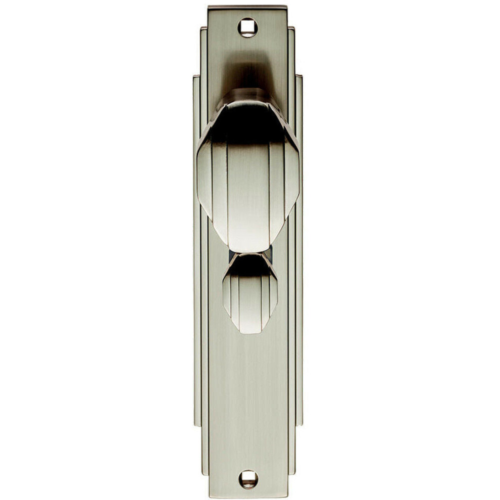 Loops Pair Line Detailed Door Knob On Bathroom Backplate 205 X 45Mm Satin Nickel