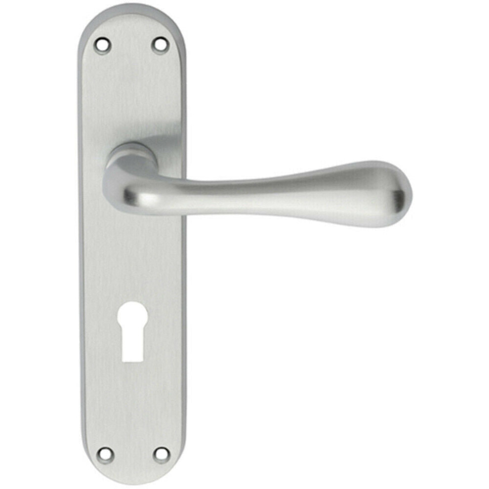Pair Smooth Round Bar Handle On Lock Backplate 185 X 40Mm Satin Chrome 5056492584011
