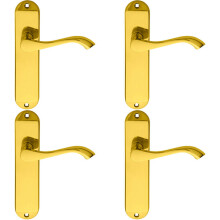 4x PAIR Curved Handle on Chamfered Latch Backplate 180 x 40mm Polished Brass