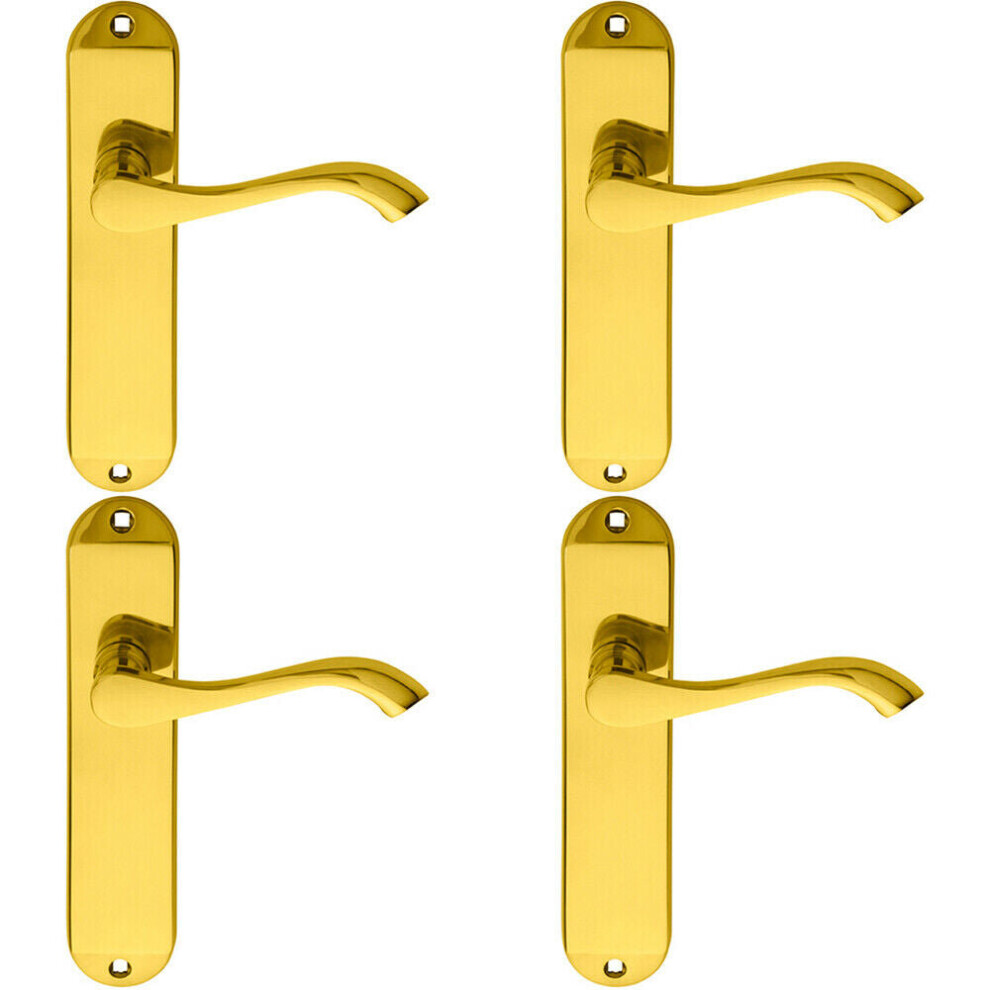 Loops 4X Pair Curved Handle On Chamfered Latch Backplate 180 X 40Mm Polished Brass