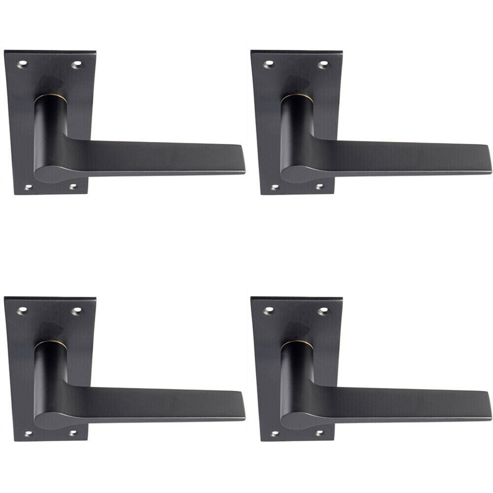 4x PAIR Flat Straight Handle on Slim Lock Backplate 150 x 50mm Matt Black