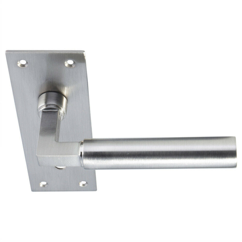 PAIR Round Bar Handle on Slim Lock Backplate 150 x 50mm Satin Nickel