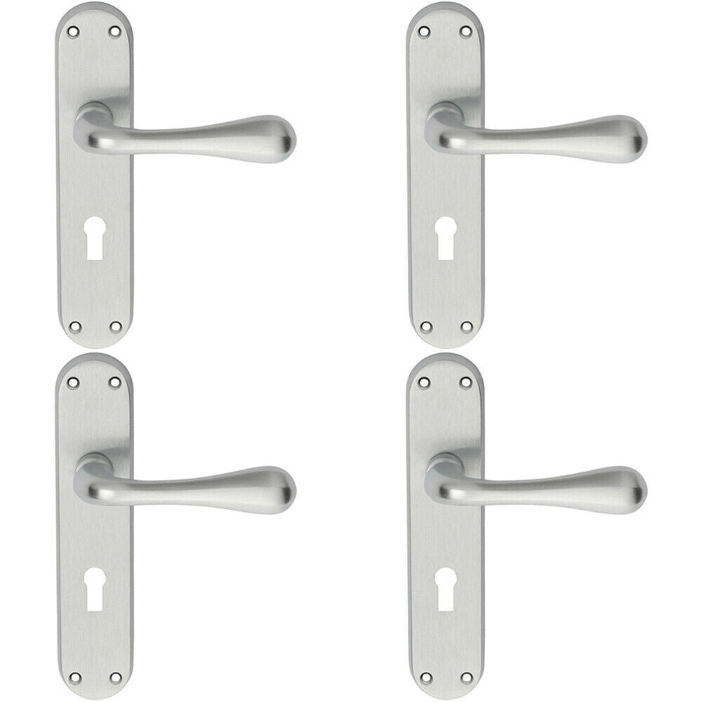 4X Pair Smooth Round Bar Handle On Lock Backplate 185 X 40Mm Satin Chrome 5056524212479