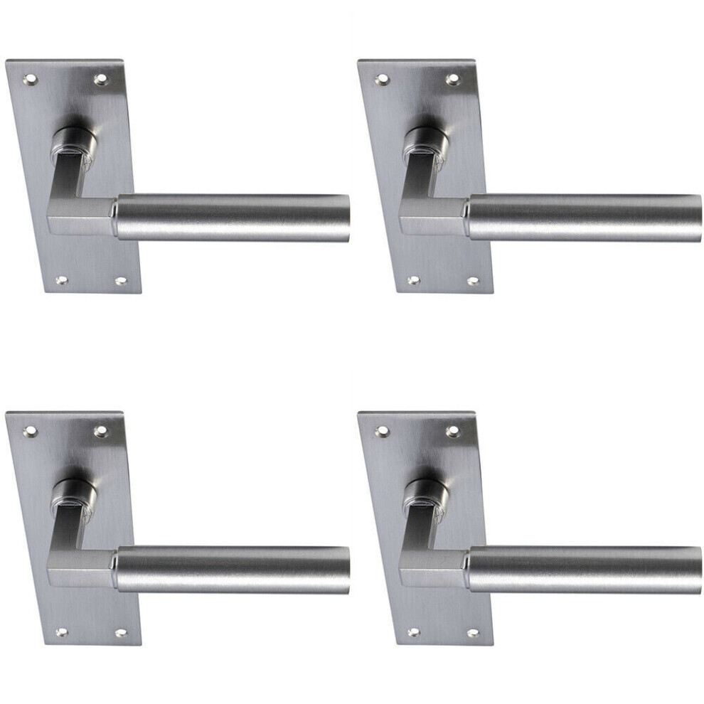 4x PAIR Round Bar Handle on Slim Latch Backplate 150 x 50mm Satin Nickel