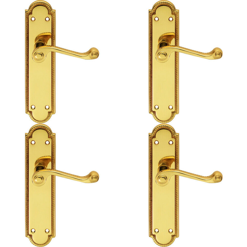 4X Pair Reeded Scroll Lever On Shaped Latch Backplate 205 X 49Mm Polished Brass 5056524209578