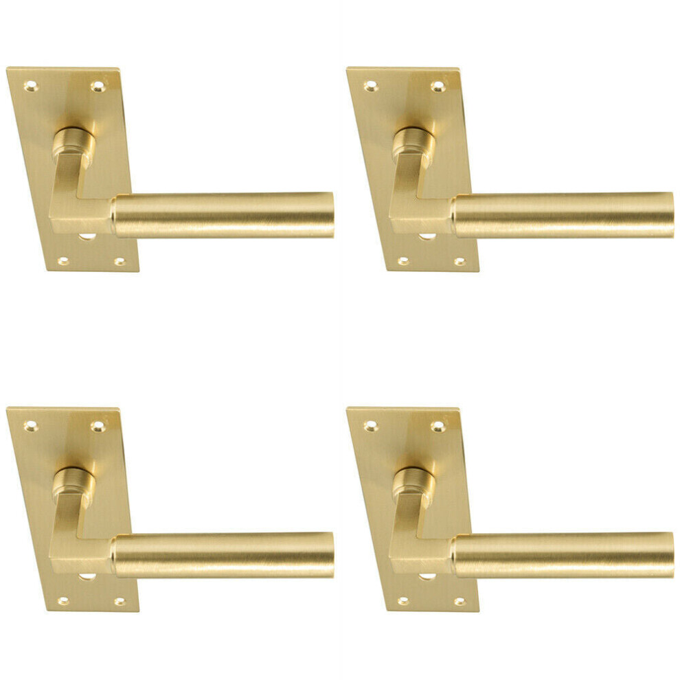 4x PAIR Round Bar Handle on Slim Lock Backplate 150 x 50mm Satin Brass