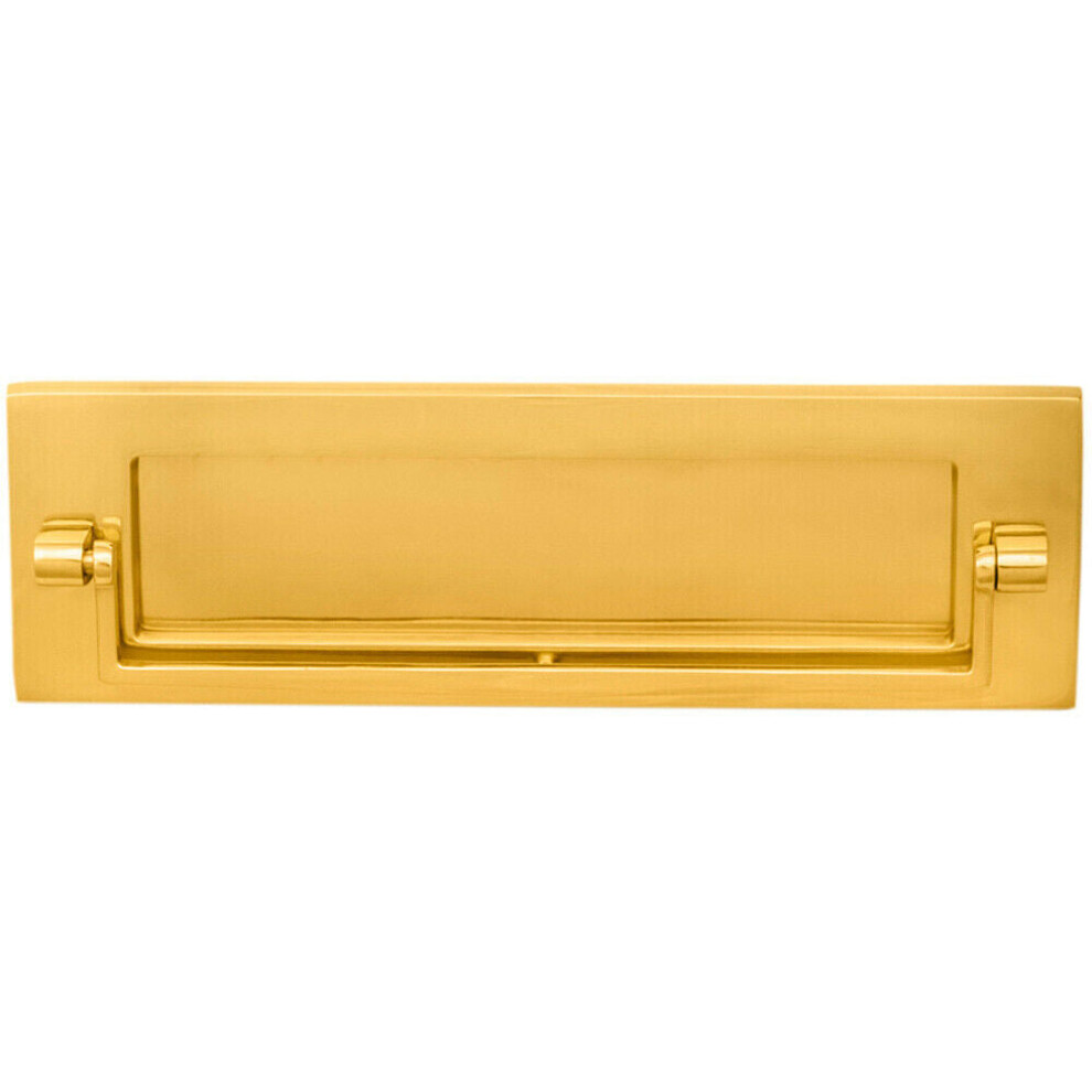 Inward Opening Letter Plate with Knocker 226mm Fixing Centres Polished Brass