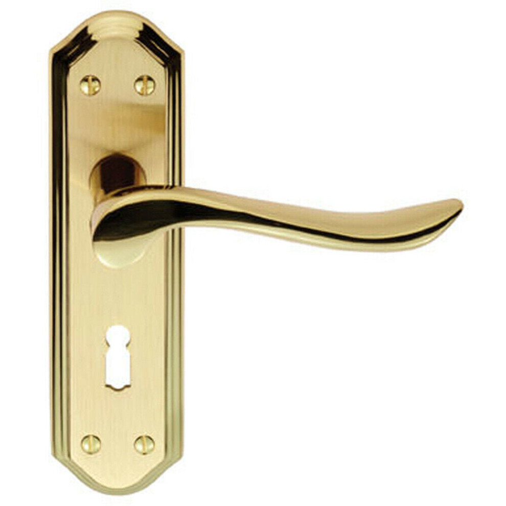 PAIR Curved Lever on Sculpted Edge Backplate 180 x 48mm Satin/Polished Brass