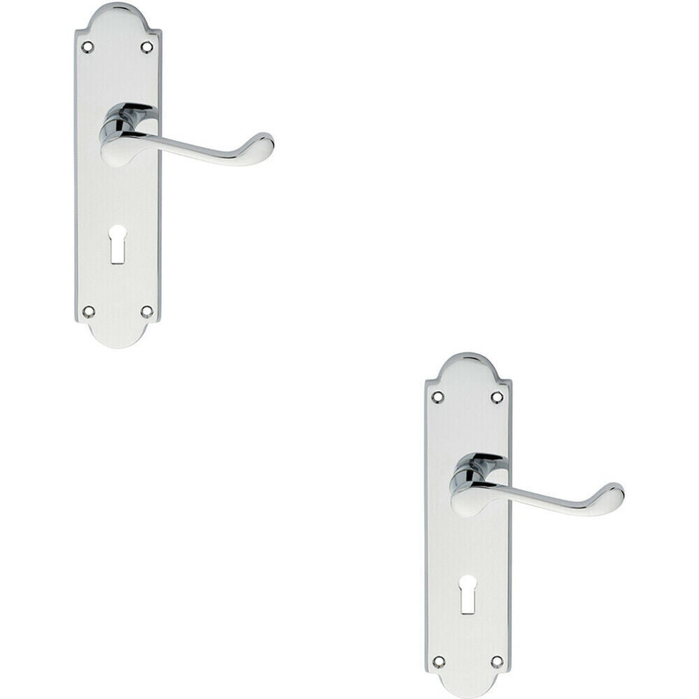 2x PAIR Victorian Scroll Handle on Lock Backplate 205 x 49mm Polished Chrome