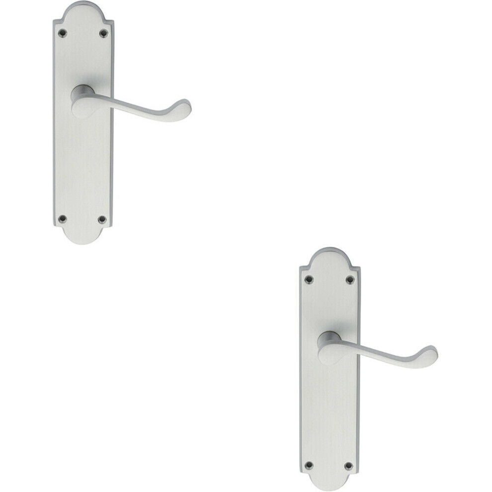 2x PAIR Victorian Scroll Handle on Latch Backplate 205 x 49mm Satin Chrome