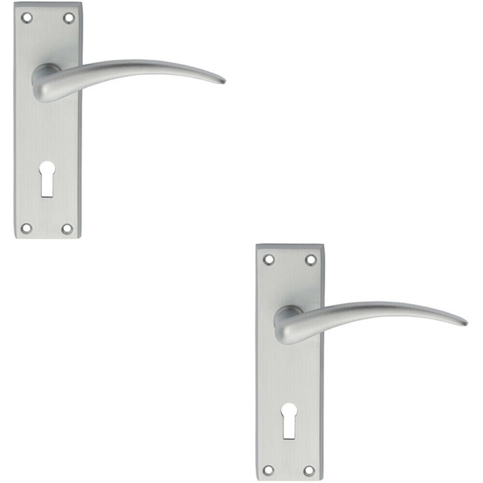 2x PAIR Slim Arched Door Handle On Lock Backplate 150 X 43mm Satin Chrome