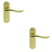 2x PAIR Curved Lever on Sculpted Latch Backplate 180 x 48mm Satin/Polished Brass