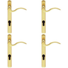 4x Scroll Lever Door Handle on Lock Backplate Polished Brass 208mm X 25mm
