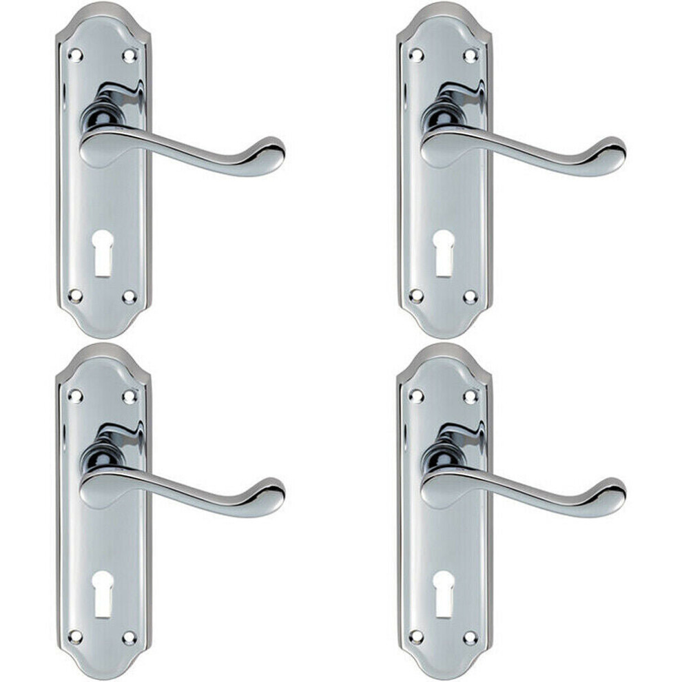 4x PAIR Victorian Upturned Handle on Lock Backplate 168 x 47mm Polished Chrome