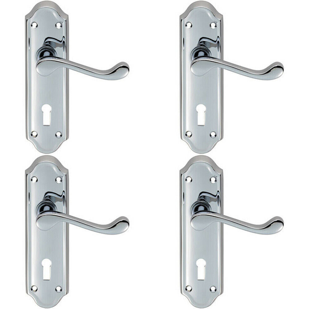 Loops 4X Pair Victorian Upturned Handle On Lock Backplate 168 X 47Mm Polished Chrome