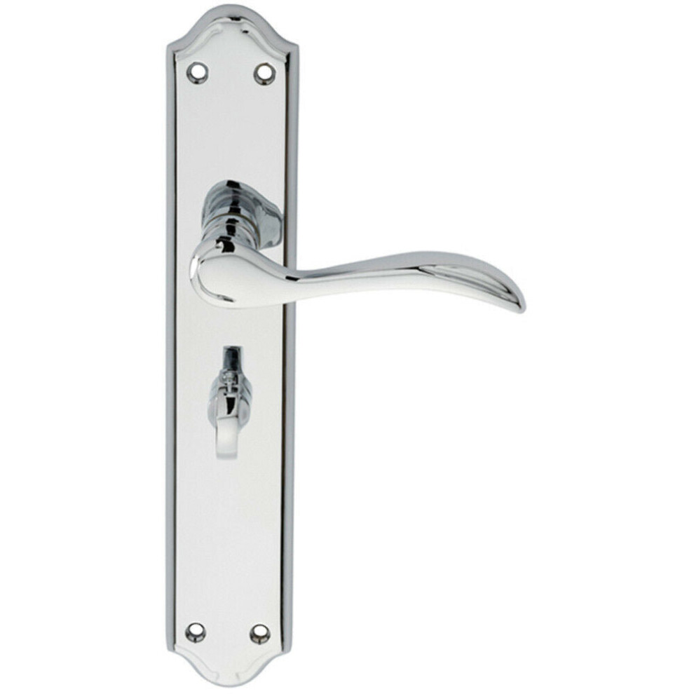 PAIR Curved Handle on Long Bathroom Backplate 245 x 45mm Polished Chrome