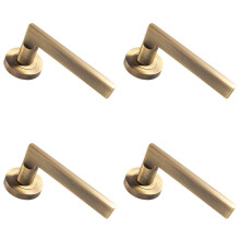 4x PAIR Straight Plinth Mounted Lever on Round Rose Concealed Fix Antique Brass