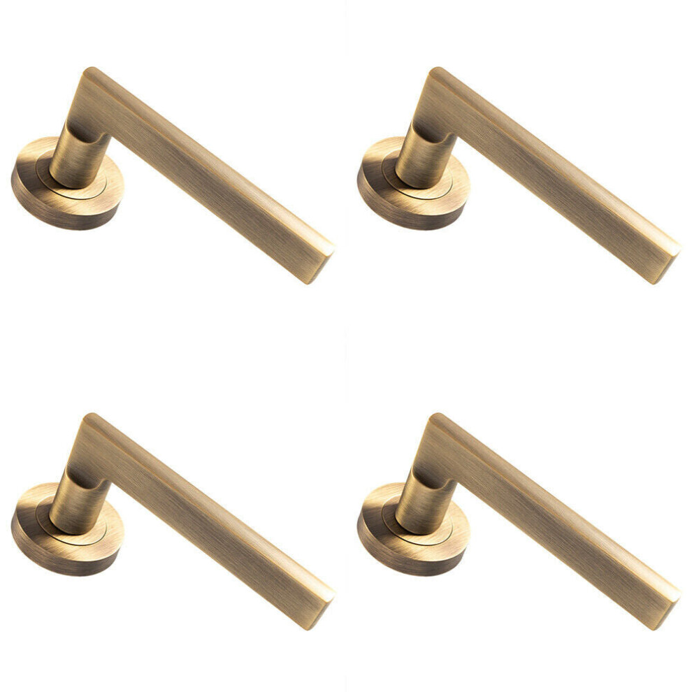 4x PAIR Straight Plinth Mounted Lever on Round Rose Concealed Fix Antique Brass