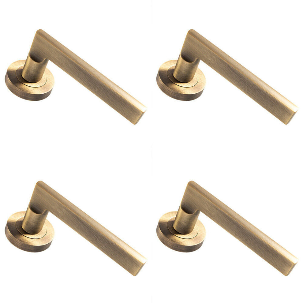 Loops 4X Pair Straight Plinth Mounted Lever On Round Rose Concealed Fix Antique Brass