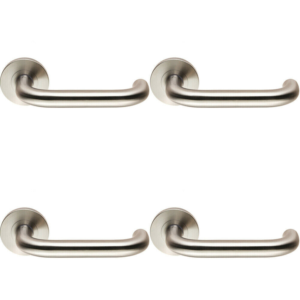 4x PAIR Round Bar Safety Handle on Round Rose Concealed Fix Satin Steel