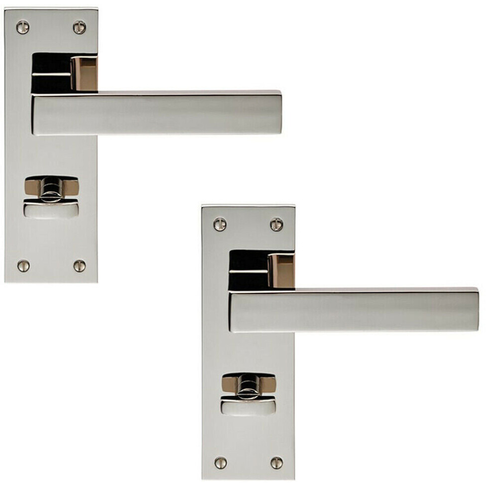 2x PAIR Straight Square Handle on Bathroom Backplate 150 x 50mm Polished Nickel