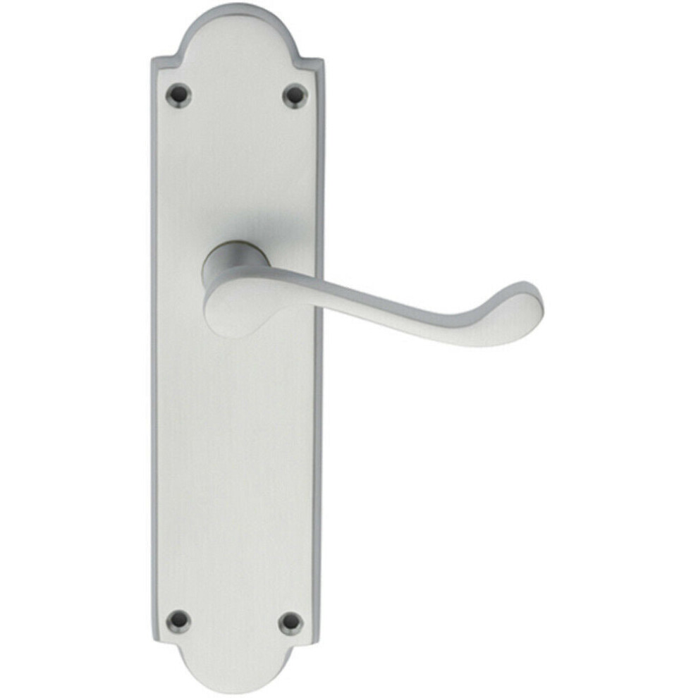 Pair Victorian Scroll Handle On Latch Backplate 205 X 49Mm Satin Chrome 5056492579598